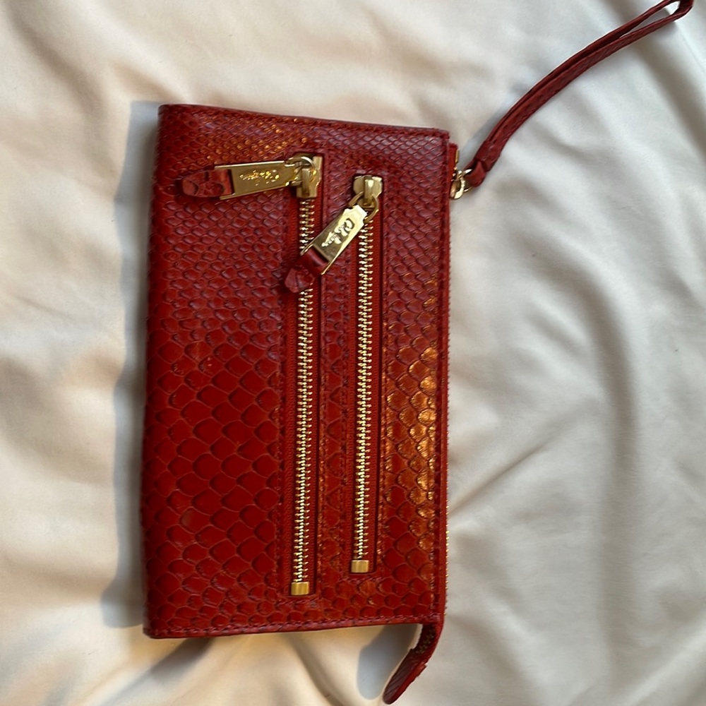 Cole Haan Red Leather Zip Wristlet Clutch
